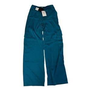 NWT Zara Satin Effect Cargo Pants Teal Blue XS